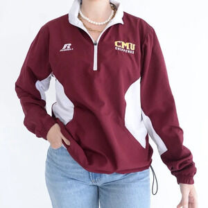 Vintage Russell Athletic Maroon White CMU Chippewas Logo Quarter Zip Sweater S